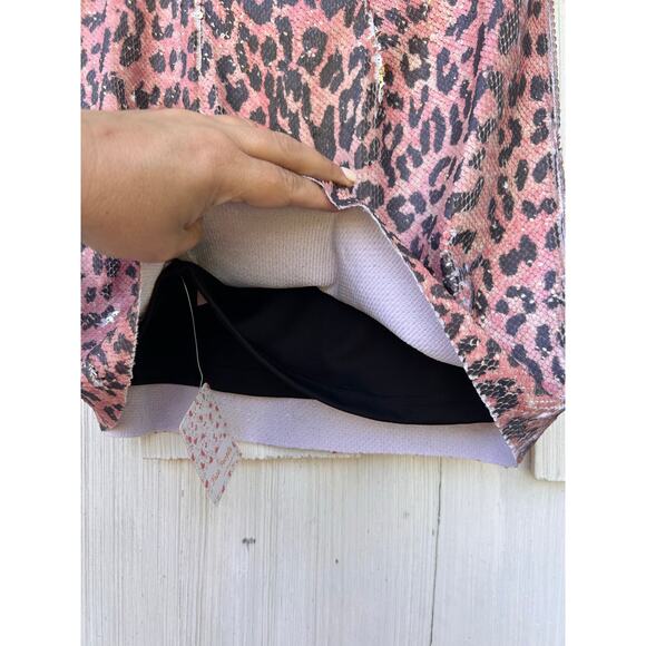 Free People One Pink Cheetah Sequin Festival Mini Skirt Size 2 NWT - Picture 7 of 10